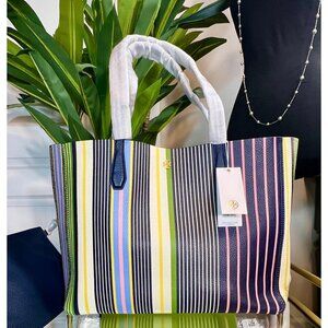 NEW!! AUTHENTIC TORY BURCH BLUE STRIPED EMERSON TOTE WITH WRISTLET